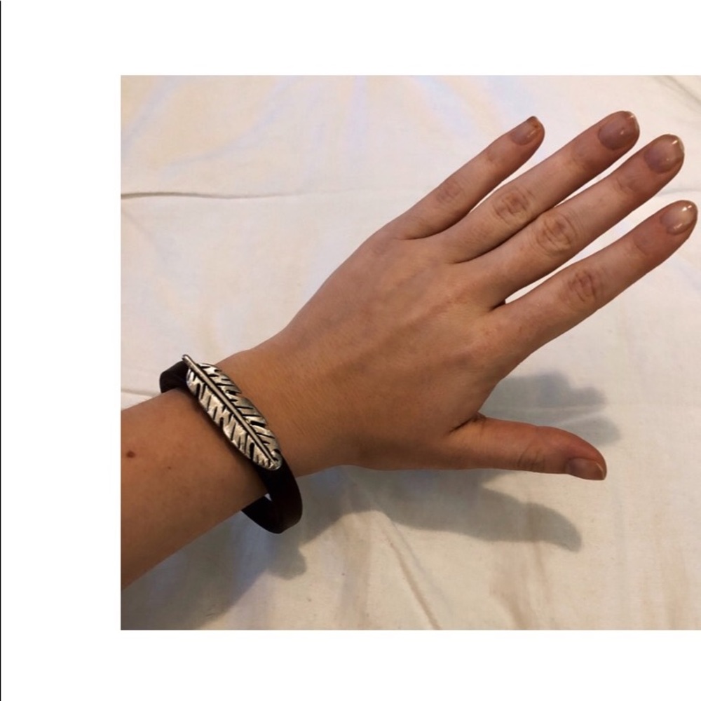 Dark brown leather and silver bracelet